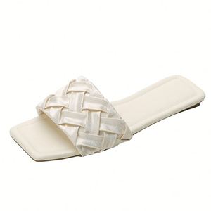 Sandalias Planas de Perlas para Mujer, Estilo Francés, Trenzadas, Punta Abierta, Modernas, Casuales, Tacón Plano, para Exteriores - Product Image 5