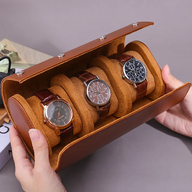 Custom Luxe Vintage Lederen Horloge Organizer Horloge Cadeau Verpakking Draagbare Reizen Lederen Horloge Doos