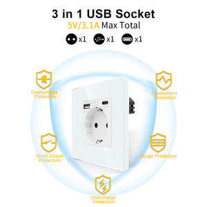 Touchmi Vente en gros Charge électrique Mécanique Maison Durable Prise USB Prise EU Mur d'alimentation Électrique Schuko Prises en verre - Product Image 5