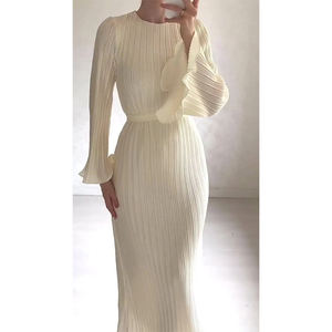 Nuovo Design modesto abito musulmano manica svasata fabbrica all'ingrosso abito lungo pieghettato abbigliamento musulmano - Product Image 3