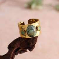 Nouvelle Mode Vintage Style Étanche 18K PVD Plaqué Or Rétro En Acier Inoxydable Turquoise Ouvert Large Bande Anneaux pour Femmes