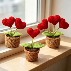 Planta en Maceta Tejida a Mano con Forma de Corazón, Decoración de Ganchillo que No se Desvanece, para Cualquier Ocasión - Product Image 2