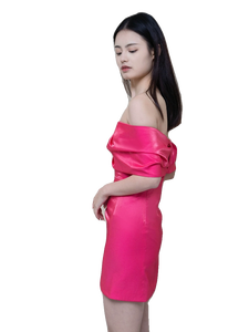 Vestido de Novia Mini de un Solo Hombro con Cristales Antiestáticos, Color Rojo Rosa, para Banquete o Desayuno Nupcial - Product Image 5