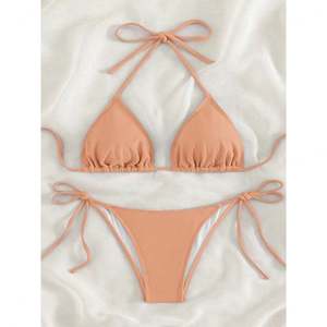 Traje de Baño de Una Pieza con Tirantes, Color Naranja Brillante, Texturizado, Sexy, de Secado Rápido, con Sujetador Push-Up, Conjunto de Bikini Triangular - Product Image 2