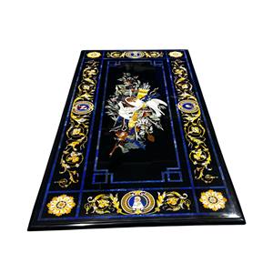 Pietra Dura Craftsmanship Black Marble Inlay Dining Table <b>Top</b> Semi-Precious Stones Easy Assembly Living Modern <b>Italian</b> Antique - Product Image 1