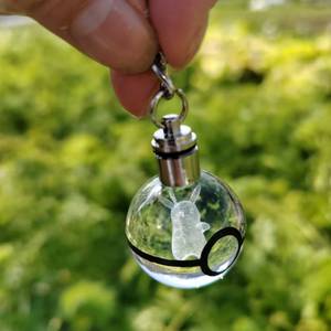 Hot Selling 30mm 3D Laser Anime POKE Keyring LED Light Crystal Glass Keychain Children Ball Toys for Gifts