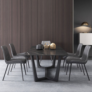 Mesa de comedor para 8 personas, mueble moderno con encimera de piedra, de metal negro y mármol, filigrana, barato - Product Image 1