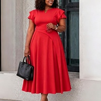 Robe de bureau élégante pour femmes J3367, robe d'été tendance, col en V, manches courtes, coupe trapèze, robe de bureau élégante, robes africaines pour femmes
