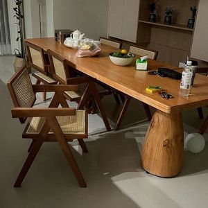 Mesa de Comedor Rectangular de Madera Maciza, Estilo Wabi Sabi, Diseño Escandinavo, para Oficina, Sala de Estar, Uso en Conferencias - Product Image 4