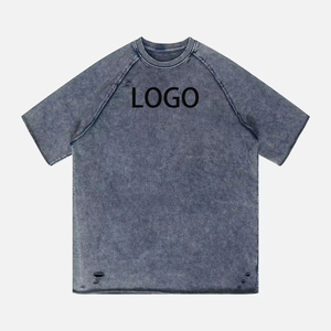 Bán buôn cổ điển Ngắn Raglan T-Shirt 100% cotton pháp terry cao đau khổ thêu lụa Màn hình <span class=keywords><strong>Enzyme</strong></span> rửa dày dệt kim - Product Image 4