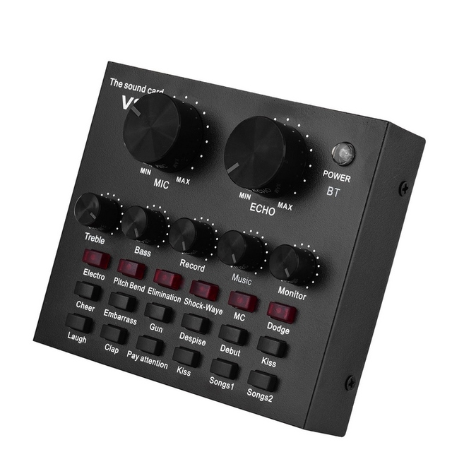 External Audio Mixing Sound Card USB Audio Interface with Multiple Sound Effects Built-in Rechargeable Battery for Live Streamin