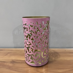 Pink Iron Votive Holder with <b>Leaf</b> Pattern Die Cutting Design for Home Decoration ARTISAN DESIGN V800 - Product Image 1