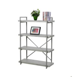 Kunden spezifisches modernes Modedesign Home Office Möbel Lager regal Bücherregal graues Holz und Metall 4 Ebenen Regal Bücherregal