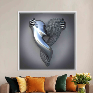 Modern Printed Canvas: 3D Kissing Couple Glass Wall Art Design,<b>WHITE</b> <b>FRAMED</b> CANVAS - Product Image 3