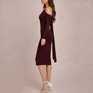 Abiti <span class=keywords><strong>Midi</strong></span> Eleganti da Donna con Spalla Scoperta in <span class=keywords><strong>Jersey</strong></span> per Fitness, Personalizzabili OEM all'Ingrosso - Product Image 2