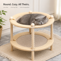 Lit pour chat rond à double couche, hamac en tricot, tapis en jute, canapé pour animaux de compagnie en bois de hêtre massif pour chats d'intérieur