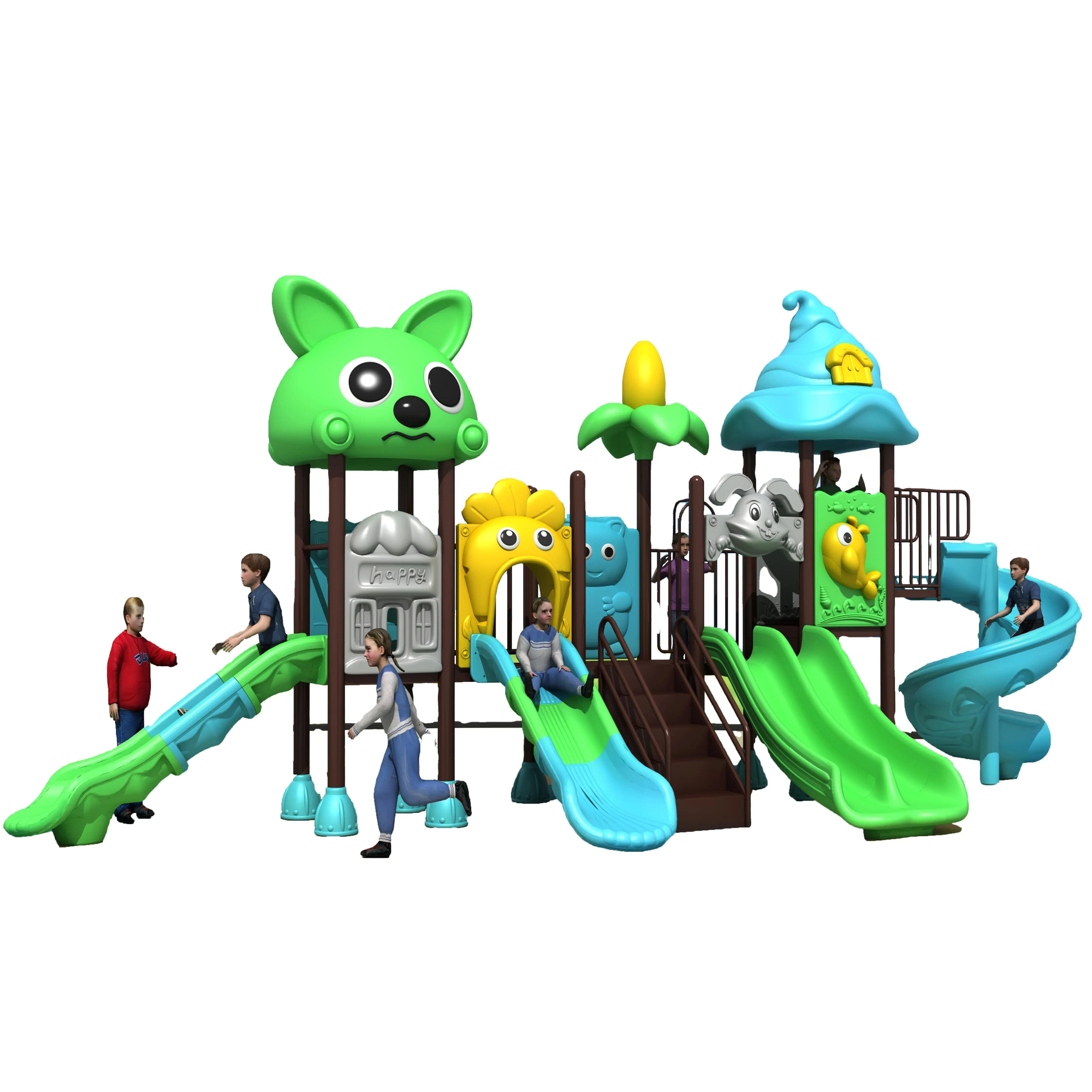 Children's plastic outdoor playground with slides and swings outdoor game