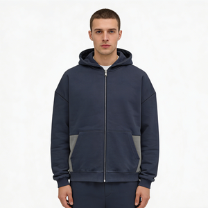 Felpe <span class=keywords><strong>con</strong></span> <span class=keywords><strong>Cappuccio</strong></span> <span class=keywords><strong>Blu</strong></span> <span class=keywords><strong>Scuro</strong></span> da Uomo, <span class=keywords><strong>con</strong></span> Zip e Blocchi di Colore, in Morbido Tessuto Felpato, Vestibilità Oversize <span class=keywords><strong>con</strong></span> Tasche, Stile Casual Streetwear per Uso Quotidiano - Product Image 2