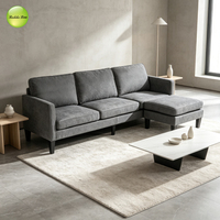Canapé en tissu professionnel en forme de L avec chaise détachable et pieds en bois massif pour salon domestique