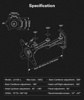 Support mural pour tablette en métal avec capacité de 30 lb - Inclinaison de -30 à +30° et rotation de 90° VESA 75/100 mm pour tablettes de 10 à 24 pouces