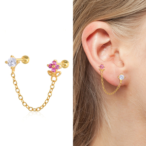 Pendientes de Plata de Ley S925 ROXI con Borla y Cadena, Diseño Floral Sencillo y Elegante con Diamantes - Product Image 5