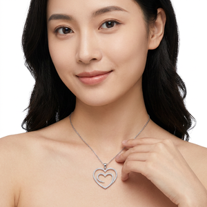 Collar con Colgante de Doble Corazón de Plata de Ley 925 de Lujo, Chapado en Rodio con Circonitas, para Mujer, Regalo del Día de San Valentín - Product Image 6