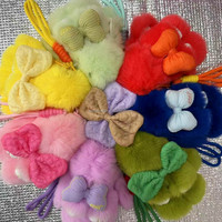 Porte-clés Lapin en Peluche Tacheté Adorable 15 cm pour Enfants, Jouet 2026, Porte-clés Pompons en Véritable Fourrure de Lapin Rex Doux et Mignon avec Nœud
