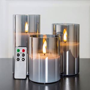 Velas LED sin Llama Personalizadas de Parafina en Vaso de Vidrio para Decoración del Hogar, Juego de 3 con Control Remoto para Bodas y Diwali - Product Image 1