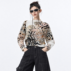 Women's <b>Y2K</b> Animal Print <b>Long</b> <b>Sleeve</b> High Neck Crop <b>Top</b> T-Shirt Autumn Regular Fit Plus-size women's clothing - Product Image 2