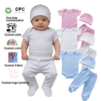 Romper Bayi Unisex Katun Khusus 6-12 Bulan Lengan Pendek Bernapas Ramah Lingkungan Set Hadiah Putih dengan Kancing Tekan