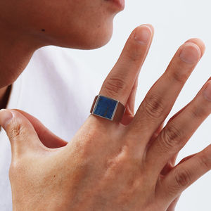 18K oro placcato turchese anello con sigillo per gli uomini stile Vintage <span class=keywords><strong>Rock</strong></span> <span class=keywords><strong>Punk</strong></span> con pietra naturale in acciaio inox gioielli - Product Image 5