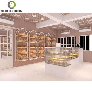 Diseño de panadería comercial, mostrador de exhibición de vidrio para panadería, vitrina de pared de madera para exhibir pan, muebles para panadería. - Product Image 3