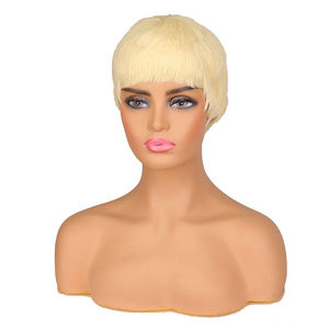 Perruques Courtes Pixie Coupées <span class=keywords><strong>Bob</strong></span> Plissé Ondulé Noir Synthétique pour Femmes Noires - Product Image 5