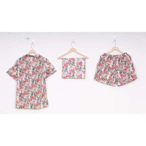 Nouvel ensemble de pyjama court décontracté pour femme en satin imprimé numérique, motif lettres, taille élastique, 100 % coton, collection automne - Product Image 2