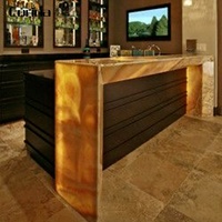 Bar Lumineux Sur Mesure en Pierre d'Onyx Marbre Translucide de Style Occidental, Comptoirs de Bar Design
