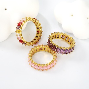 Anillos de Circonia Cúbica Cuadrada de Colores, Resistentes al Agua, Chapados en Oro de 18K, Sin Deslustre, de Acero Inoxidable, Joyería de Moda, Anillos de Circonia para Mujer - Product Image 6