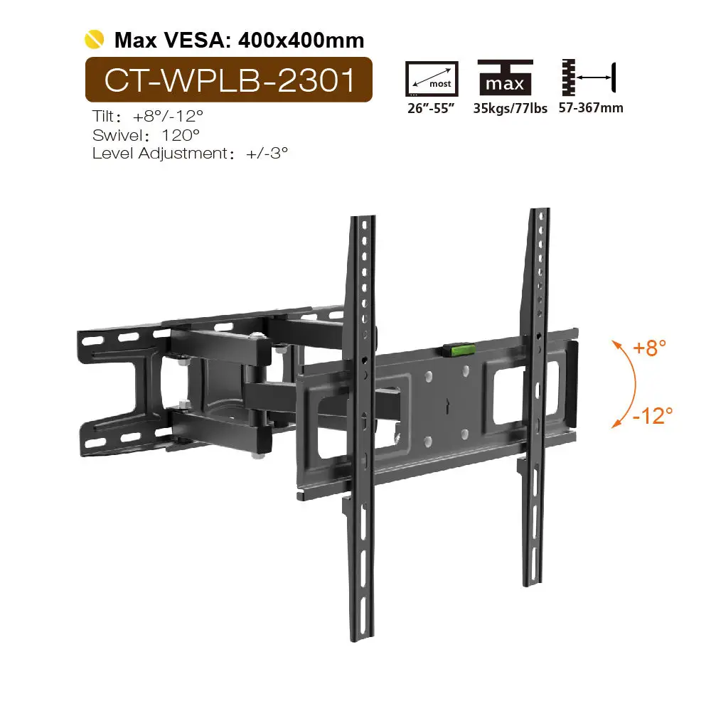 Charmount Usine En Gros TV Support Mural De Haute Qualité TV Support Mural Inclinable Pivotant Plein Mouvement TV Montage