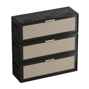 Modular Storage <b>Cabinet</b> 3 Compartments Black Rattan Door Living Room Bedroom Use - Product Image 5