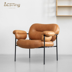 BESTING FURNITURE Chaise d'appoint en métal et cuir-<span class=keywords><strong>Fauteuil</strong></span> moderne à dossier <span class=keywords><strong>haut</strong></span> <span class=keywords><strong>avec</strong></span> <span class=keywords><strong>accoudoir</strong></span> pour le salon - Product Image 1