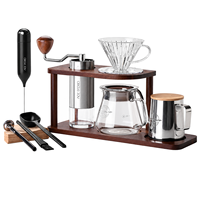 Set Penggiling Kopi Manual Circle Joy dengan Mata Pisau Baja, Kit Pour Over, Dudukan Kayu Akasia, Teko 350ml, Server 300ml, Pengocok Susu, dan Dripper