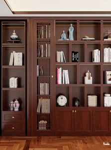 Tủ sách Trung Quốc hiện đại tinh tế với các điểm nhấn bằng gỗ vàng tiết kiệm không gian thiết kế đa chức năng cho phòng khách sử dụng văn phòng tại nhà - Product Image 6
