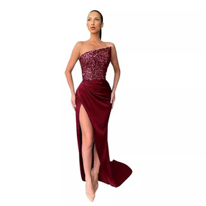 Green <b>Sequined</b> One-Shoulder Asymmetric Evening Gown With High Slit For Dating Elegant Formal Dress - Product Image 3