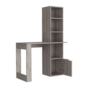 Bicknell Light Gray <b>Computer</b> <b>Desk</b> with Single Door Cabinet and 4 Tier Shelf - Product Image 4