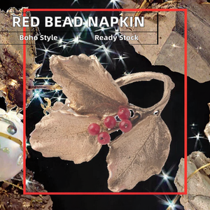 Red Beads and Gold Holly <b>Napkin</b> <b>Rings</b> for Weddings and Parties Stocked Features for Giveaways - Product Image 3