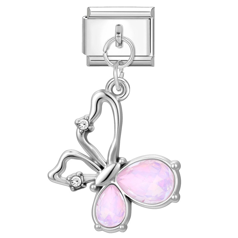 Steel pendant-pink and purple butterfly