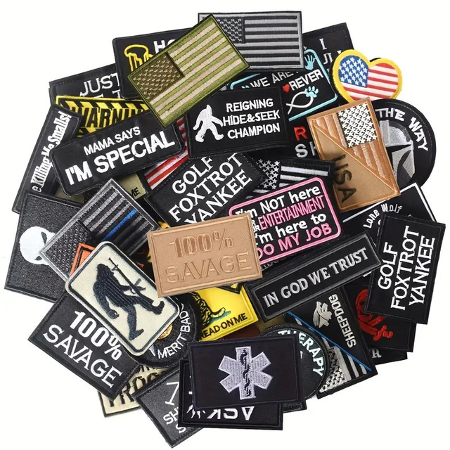 Custom Logo Design Heat Transfer Woven Embroidered Label Embroidery Patch Fabric Badges Bulk Patches Iron on for Hats Clothing