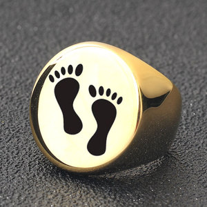 Bague en acier inoxydable avec empreinte de pied de mère et enfant, 22mm, ronde, cadeau pour femmes, bijoux en acier doré - Product Image 2