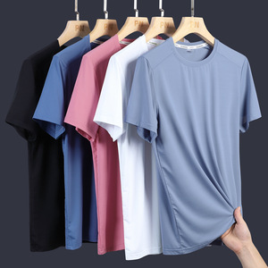 T-shirt d'été à manches courtes en soie glacée pour hommes de <span class=keywords><strong>grande</strong></span> <span class=keywords><strong>taille</strong></span>, col élastique à séchage rapide, vêtements de sport d'extérieur tricotés anti-transpiration - Product Image 5