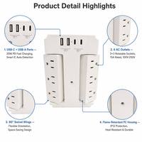 Multiprise murale 6 prises avec 2 ports USB-A et 2 ports USB-C, protection contre les surtensions, station de charge murale, prise US
