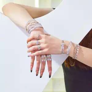 Blossom CS Jewelry High Quality 925 Sterling Silver Bangle Set Hot Dubai Luxury AAA Zircon Ring Women Middle Eastern Jewelry